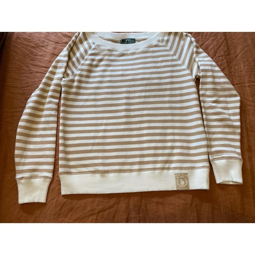 Ralph Lauren LRL Sweater Sand Pearl Stripe Cotton French Terry Popover Sku54